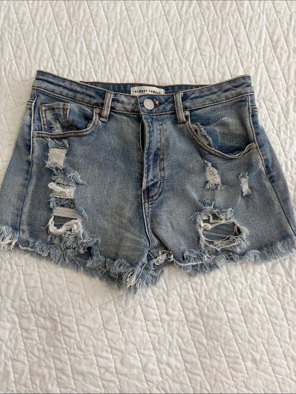 Almost Famous Faded Blue Distressed Denim Cutoff Shorts